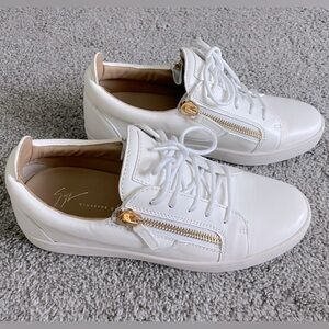 Giuseppe Zanotti Women’s White and Gold Sneakers Sz 40